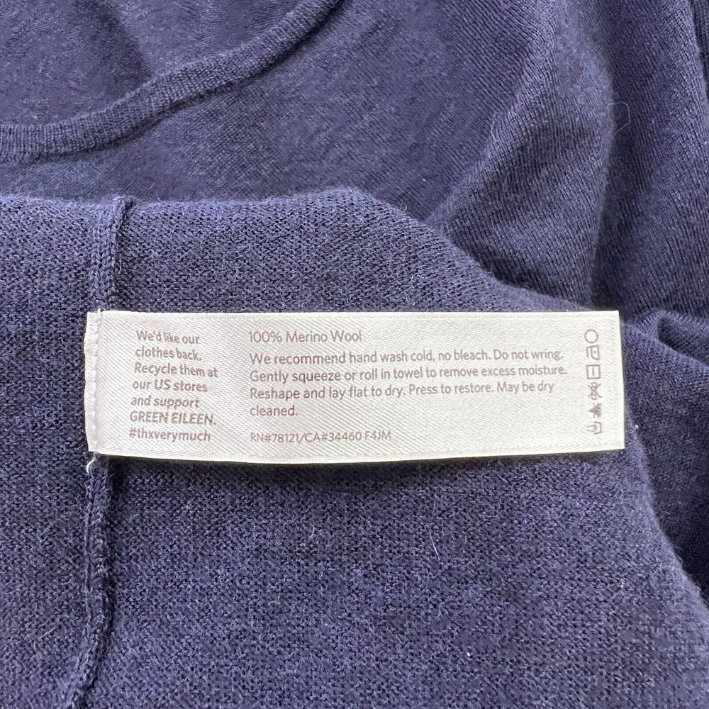 Eileen Fisher Navy Short Sleeve Wool Scoop Neck Sweater, Small. - Picture 5 of 8